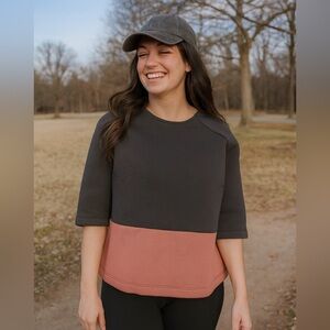 Lime & Vine Color Block 3/4 Sleeve Cotton Boxy Top